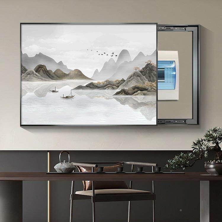 新中式山水画电表装饰免打孔配电画箱箱盖板挡电遮闸盒总开关AL10