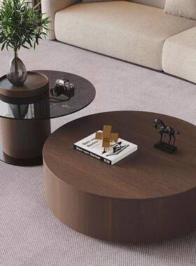 意式极简木圆形家几用轻奢小户型茶台25款简约现WMS代电茶视柜组