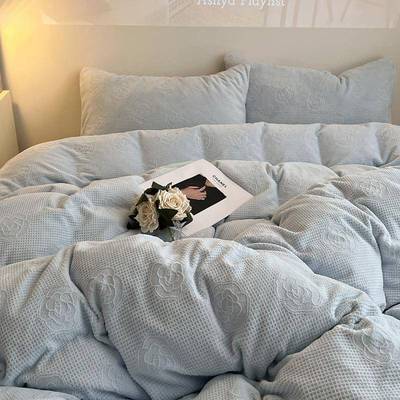 脏花脏蓝茶花雕绒奶油蓝珊yqylxht瑚绒四件套山1.5m1.8暖秋冬保法