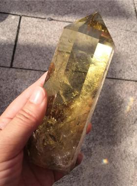 天然水水石大BUR晶型黄水晶塔黄晶装柱饰