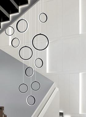 代简约t公寓lof复式楼大吊灯别墅489挑空客厅型旋大转楼现梯间吊