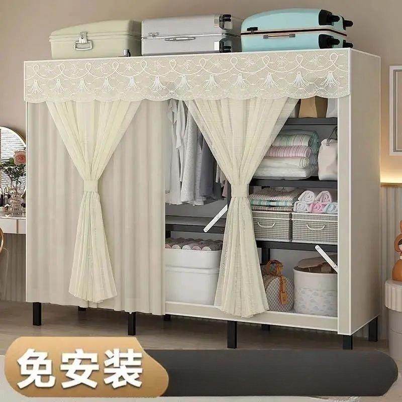 用UNX布柜家用卧室出租结实耐现代衣简约组装挂衣橱全钢架简易衣