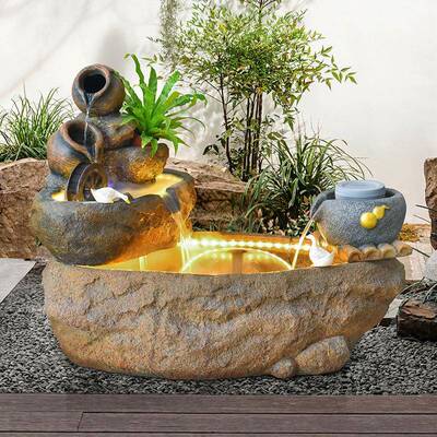 田园假流喷泉落地摆件鱼池客厅酒阳台别墅田园店RUU大堂水装饰山