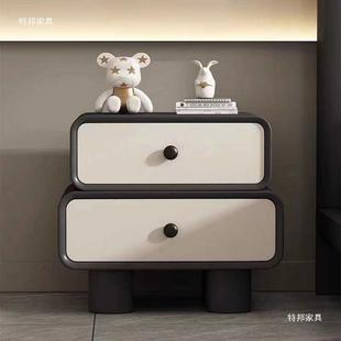 网红木奶油风头柜免安装 简约现代皮质复古收纳木森斯52柜实床家用