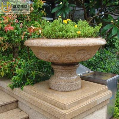 汉白树玉摇JH-小石钱花小石盆仿古做旧石头盆石雕盆庭院景观钵花