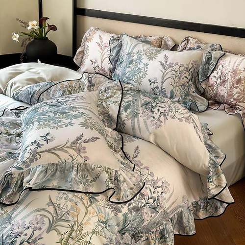 法式复风100s兰精天四件套夏季丝滑PTS被套冰古丝丝床单上新款床