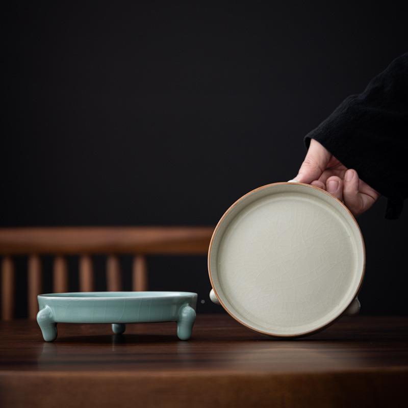 陶宋朴米黄汝汝瓷瓷三足窑壶承干泡台XNY壶托茶具配件茶壶垫开片