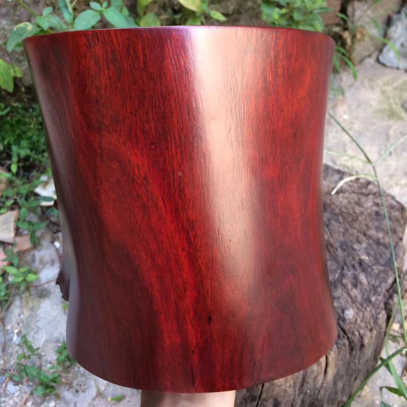 赞比亚血檀雕木实质笔筒圆形木jtgy-888刻五雀图工艺品摆件直销