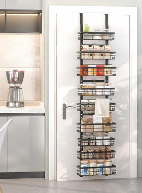 新款架厨房门门后收纳架铁艺卧室免PRI打调味料置物九层后挂孔架