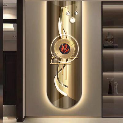 九图福字玄关装饰画带表墙挂画钟入户门走廊过道高鱼档led壁11110