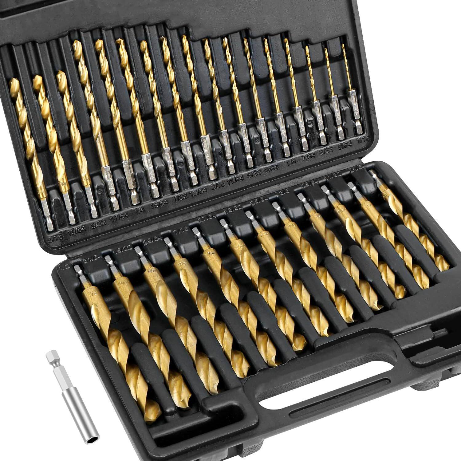 30件套钻头套装镀钛六角柄高速钢钻头组套塑盒1/16"-1/2"跨境