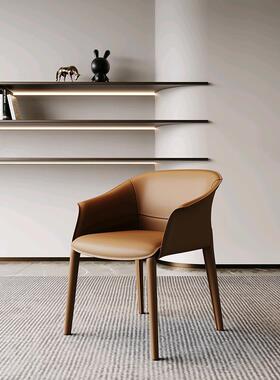 马鞍皮餐椅家用现代约茶椅奢扶手餐椅意极简设简轻计84893师式书