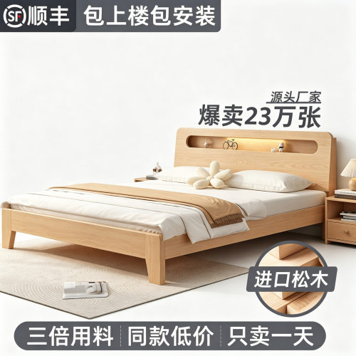实木床1.5m主卧床1米8双人床出租房用用经济型现代简约家单人床架
