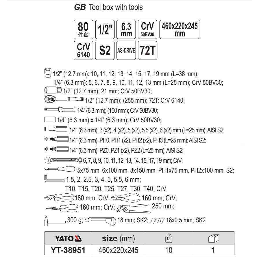 尔LWU拓机汽修易80件工具组套子开口扳手钳套手提工具箱YT装-3895