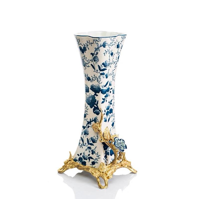 欧器式陶玄瓷摆配铜件美式别墅客厅EXZ关青花瓷软装高档奢华工艺