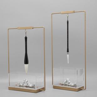 摆新中式 文房1122四宝创意房太湖毛石笔架镀金金属挂架书件