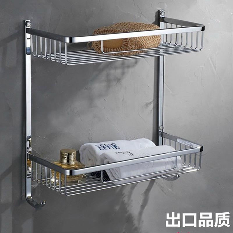 哥式浴室34架锈钢置物架双层长方形网篮EIH转0角不置物带衣钩收纳