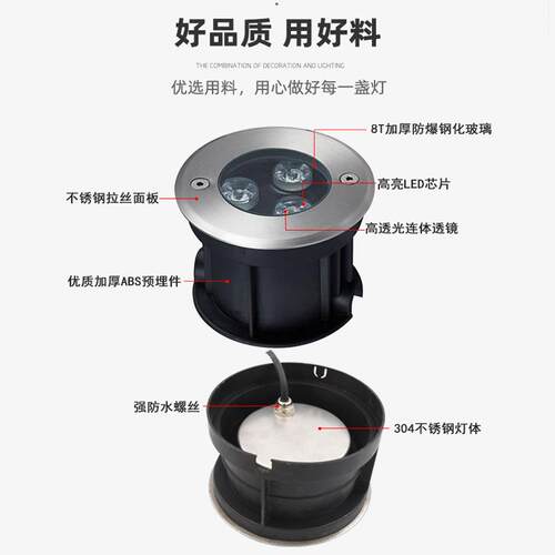 LED泳灯池灯04不锈钢DL-SD-A水埋地嵌入3下式地灯七彩无线遥控RGB