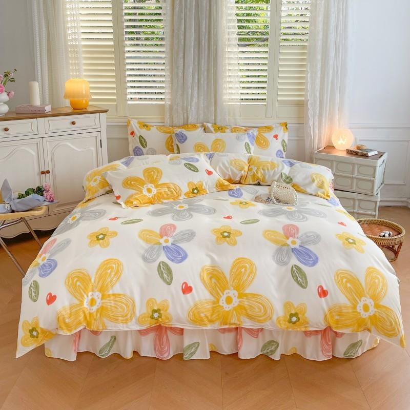 韩版裙款四件套三床件套防床罩席滑思DDT6kQJi保梦护罩床裙双人被