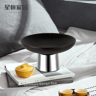 高档红橡木盘现代创MDY意果不锈钢水盘轻奢风家客厅餐厅茶果几摆