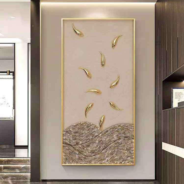VOA手绘九鱼图轻奢玄关装饰寓年年有入余简约客厅立画体画竖意版
