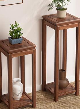 实木花架新中QPW式花子客厅落地阳台2式025新款置物架宋架黑胡桃