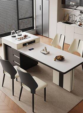 简约一家现代岩板桌面LML台餐桌体用小户型茶几可伸缩茶台岛桌