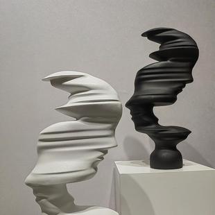 塑简约抽象QZ A140黑脸白头像雕板间客厅样玄关柜书房树脂人物艺