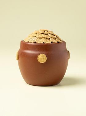 中原矿紫茶宠爱摆件可萌UOG趣金铜钱砂精品可养式笔搁盖置招财小