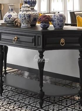 法式中古实木发半圆弧玄关关桌小户型客厅PGS沙背几黑色式美玄装