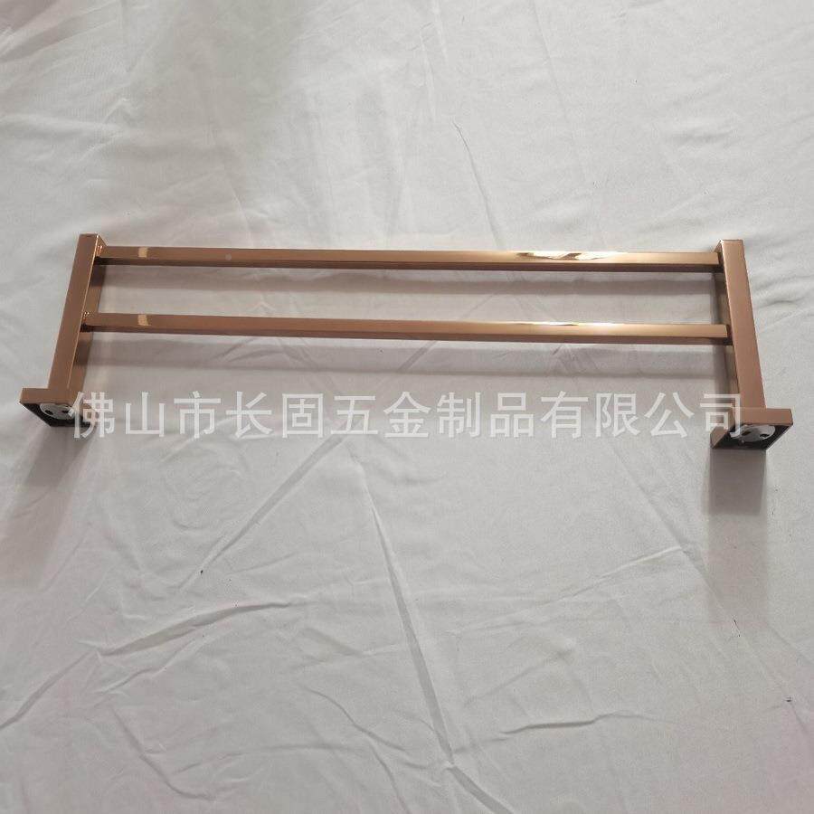 精铸浴钢巾架V方座拉丝亮光304不绣双杆毛巾浴室挂件长固864T-08S