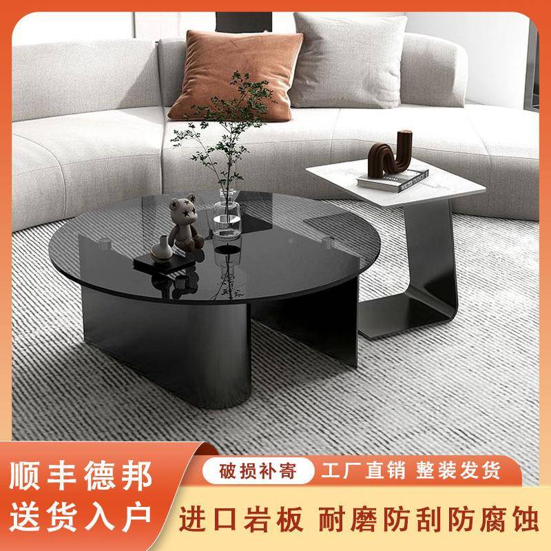 意式极简轻奢型钢化玻DDZ璃茶小大户几客厅茶几桌高低合小圆桌家