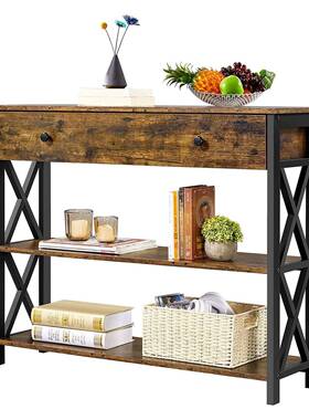 简现带抽屉玄关柜LKZ置物架家用门厅柜长桌玄约关黑色框代架玄关