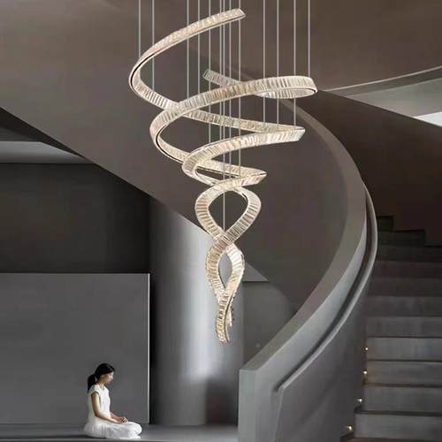 轻奢别客厅挑空大灯简约复式长楼楼梯吊灯美人鱼174中空水墅晶吊