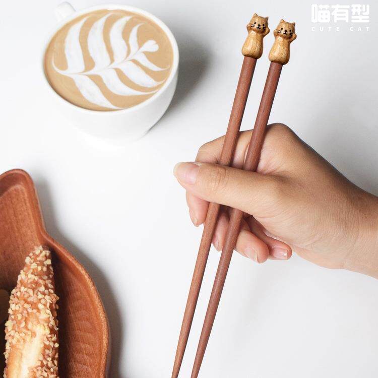 实小猫咪筷子家用高档具成人木儿童可爱木质餐子筷F96T9HSS勺子套