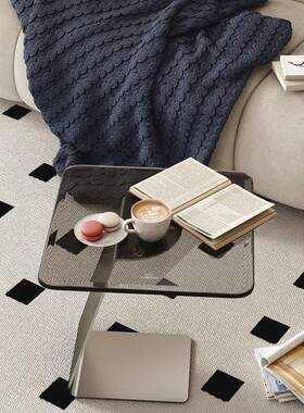 意式轻奢角不玻锈钢边沙发客厅璃角几现代艺HIM术感几小圆茶几J*