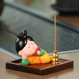 治愈可爱唐仕女香插香薰炉小摆件室内家用线香底座香插座香炉摆件