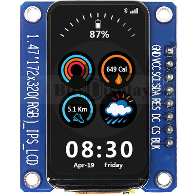 1.47寸IPS TFT彩屏带转接板/170x320点阵Arduino,树莓派彩屏模组