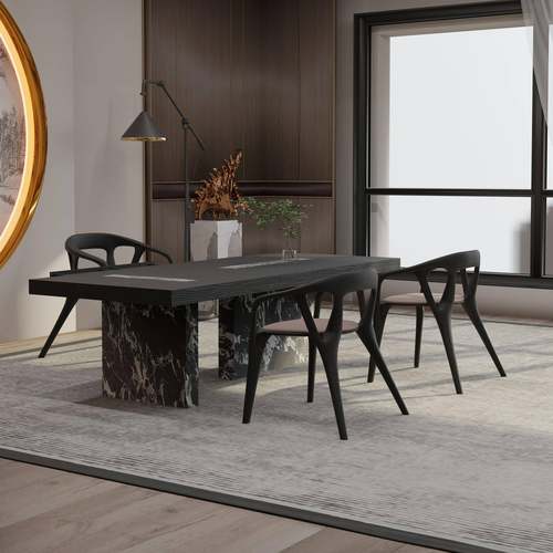 新桌中式合实木茶桌椅组轻AMZ奢岩师板茶台办公设计款泡茶茶椅方