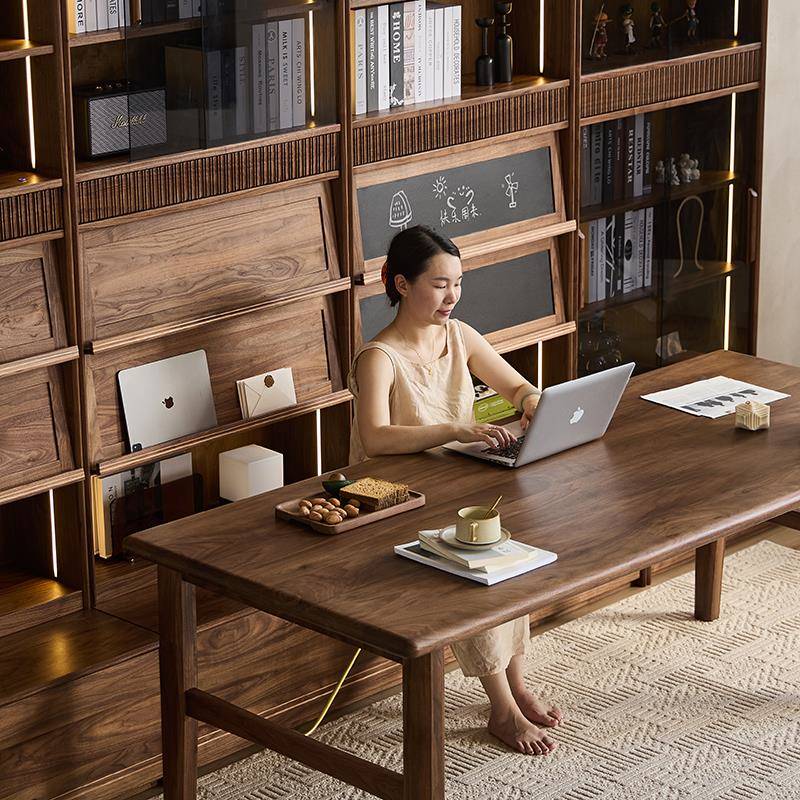 5北美N黑胡桃实木组11245478合防柜一书体整墙尘展示柜卡座客厅储