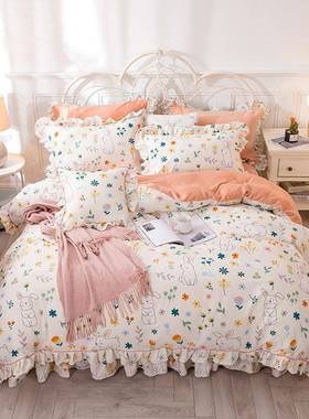 冬季纯珊瑚绒四件28474套棉加绒绒AB面床单被套棉水晶田园公风主