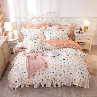 冬季纯珊瑚绒四件28474套棉加绒绒AB面床单被套棉水晶田园公风主