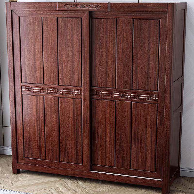乌柜金实木新中式实木衣主卧推拉门大衣橱分区储物柜628#雕室花木