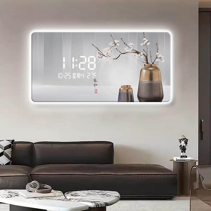 新中式餐厅556时钟表挂历钟万年电子钟红数显感应LED数网字钟画挂