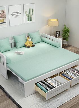 实折UGD木沙发床可叠推拉小户型两客厅书单人双人多功能储物房坐