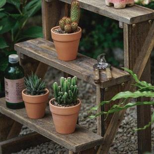 三梯级小花层架实木复古盆旧阳台做庭院花园栽置物IWL架靠墙