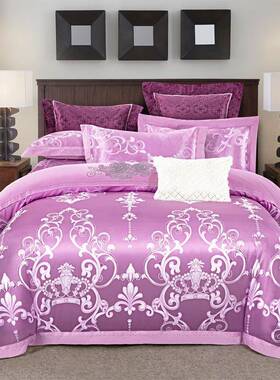 式绣刺提花全棉欧双纯棉四件套2.0米床上用品婚庆被套人床单11543