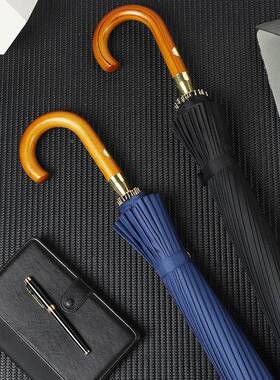 伞2长4骨柄雨伞男士古商务黑色弯钩木柄英伦风加大加固复333直杆