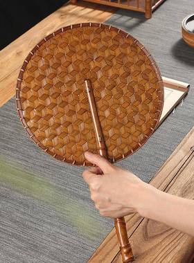 手工大漆竹编扇子罗竹柄夏季纳凉蒲扇扇工艺71635汉蓖复古中式腰