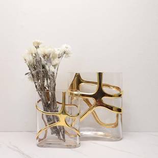 美式创意玻璃花器摆件样板售房楼客部卧室房厅桌面玄关软65厨装饰